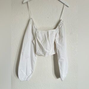 White Off-Shoulder Crop Top with Smocked Back